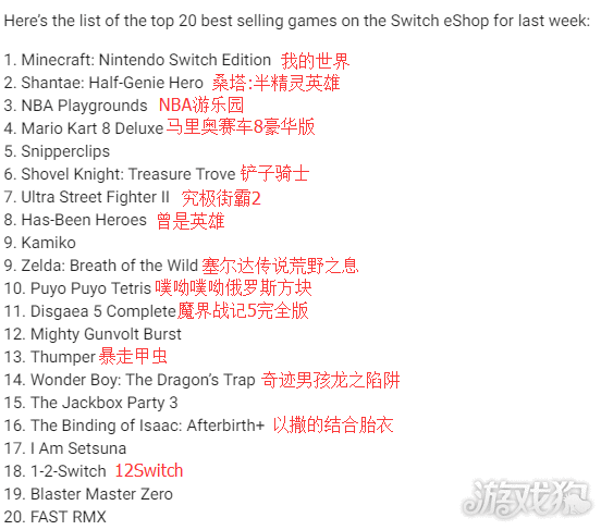 我的世界销量上周登顶Switch线上商城